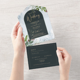 Tout En Un LeahG Mariage d'hiver Aqua Blue Green INVITATION
