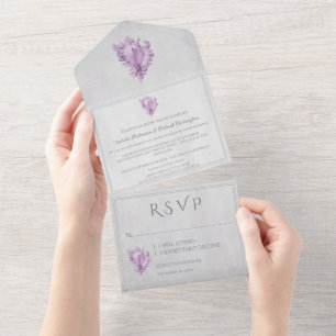 Tout En Un Magenta Conch Shell All in One Wedding Invitation