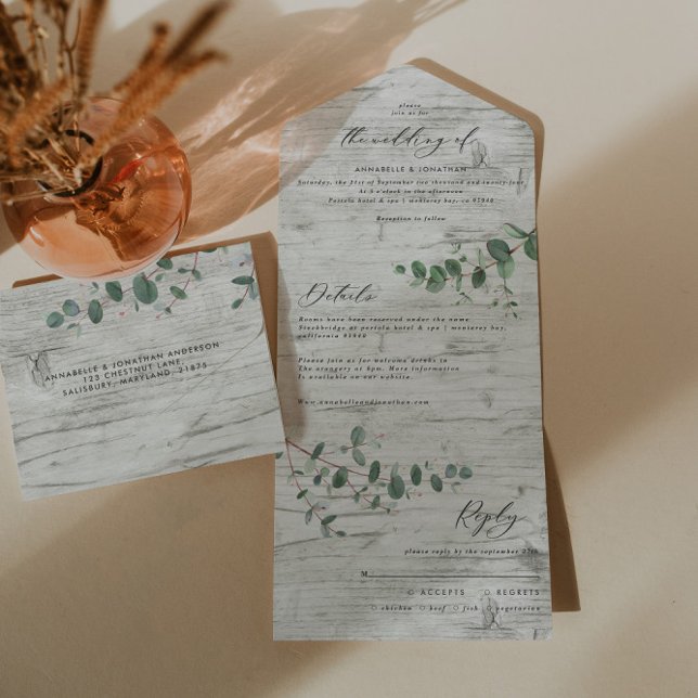Tout En Un Mariage Eucalyptus botanique moderne invitation +  (Créateur téléchargé)