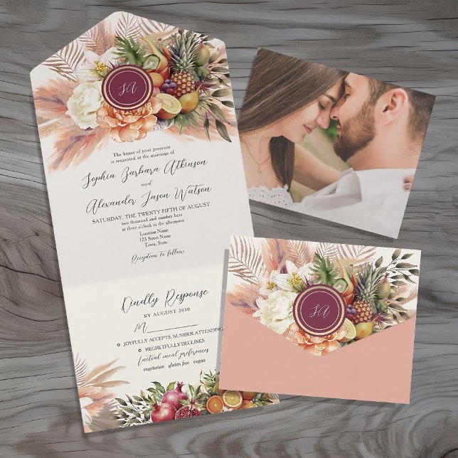 Tout En Un Mariage Floral Boho Fruit All In One Invitation (Créateur téléchargé)