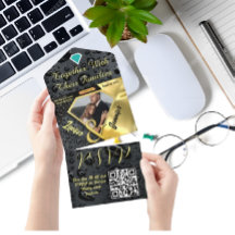 Mariage noir Diamond Or moderne Invitation