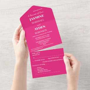 Tout En Un Mariage Rose Chaud Invitation de Couleur Uni Aud