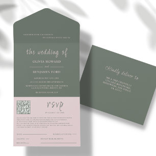 Tout En Un Modern Blush & Moss QR Code All In One Invitation
