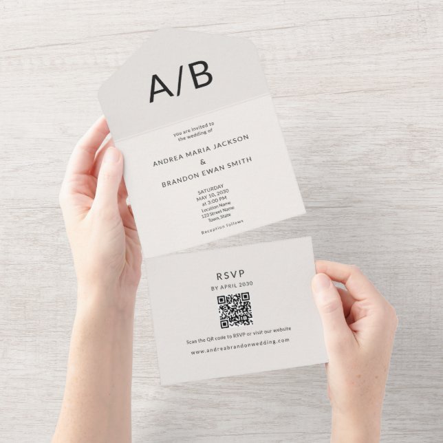 Tout En Un Modern Minimal QR All-in-One Wedding Invitation (Déchirure)