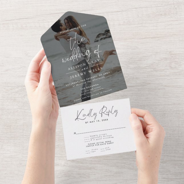 Tout En Un Modern Photo Wedding All in One Invitation (Déchirure)