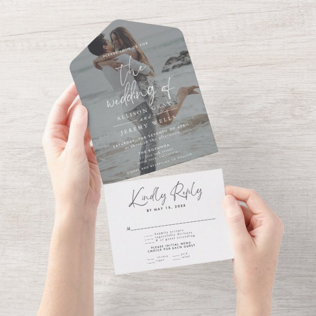 Tout En Un Modern Photo Wedding All in One Invitation (Déchirure)