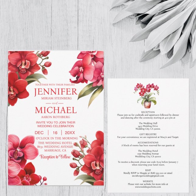 Tout en un Orchidées rouges Invitations de mariage (Créateur téléchargé)