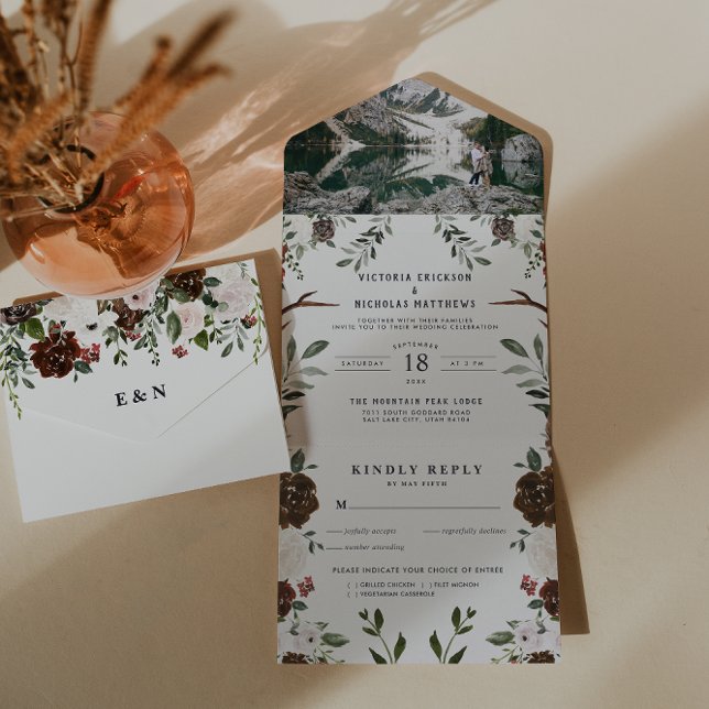 Tout En Un Rustique Floral Boho | Invitation de Mariage Tout- (Créateur téléchargé)