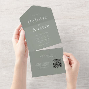 Tout En Un Sage Green Minimaliste QR Code Toutes invitation e
