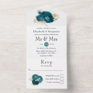 Tout En Un Sarcelle - Invitation de mariage florale turquoise