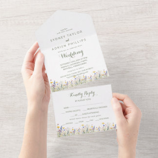 Tout En Un Simple Wildflower Wedding All In One Invitation