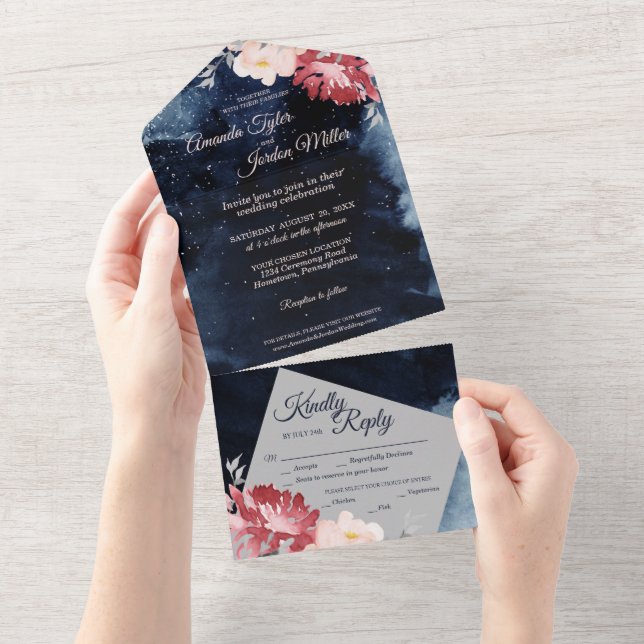 Tout En Un Starry Night Floral Mariage All In One Invitation (Déchirure)