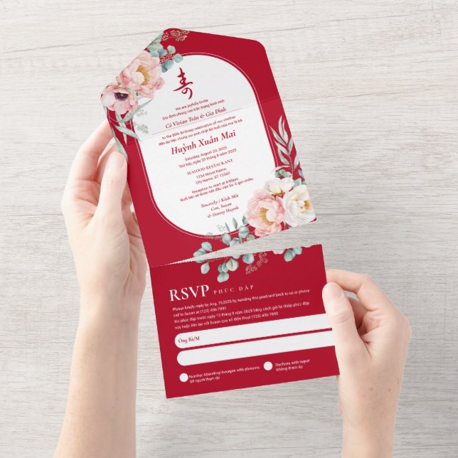 Tout en un Viêt-namien Personnes âgées Invitation  (Déchirure)