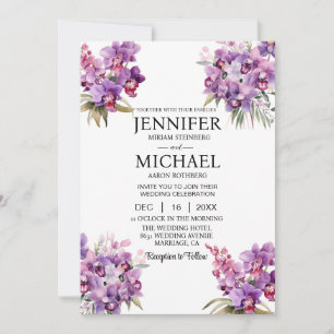 Tout en un violet Orchidées Invitations de mariage
