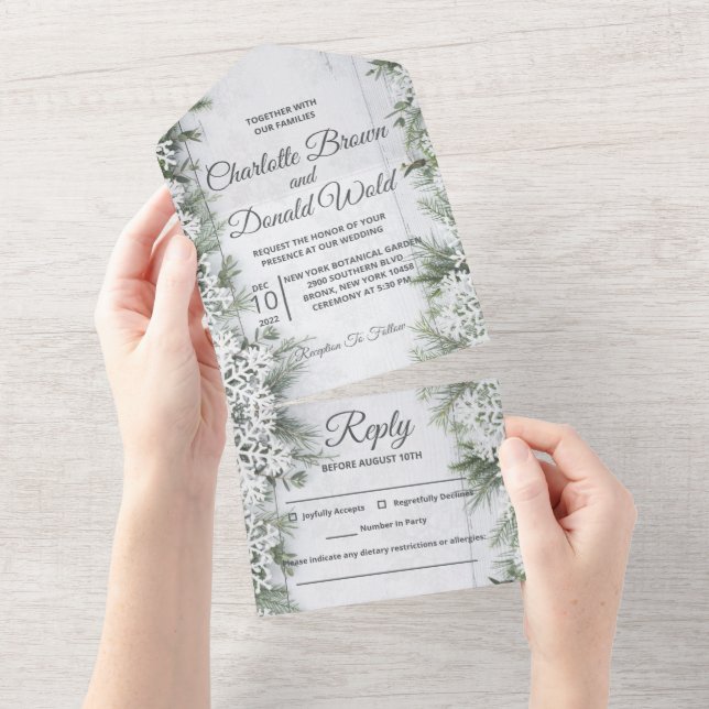 Tout En Un Winter Wonderland All in One Wedding Invitation (Déchirure)