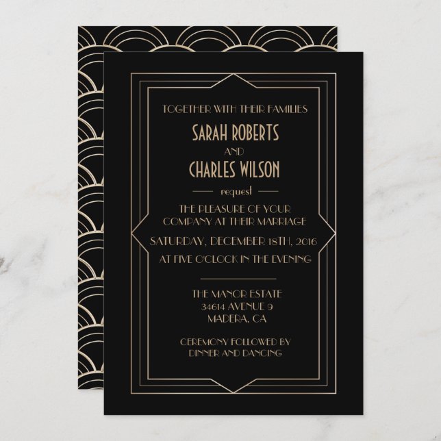 TOUT ÉVÉNEMENT - Great Gatsby Art Déco Invitation (Devant / Derrière)