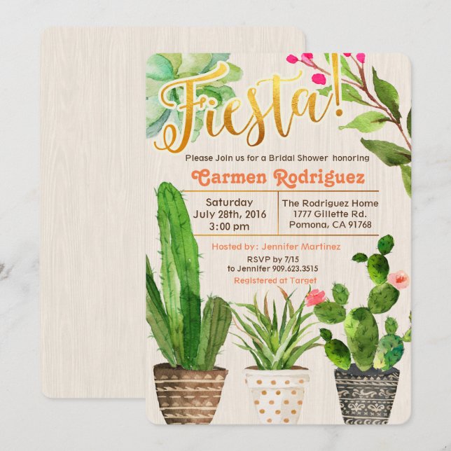 TOUT ÉVÉNEMENT - Invitation de Fiesta au Cactus Su (Devant / Derrière)