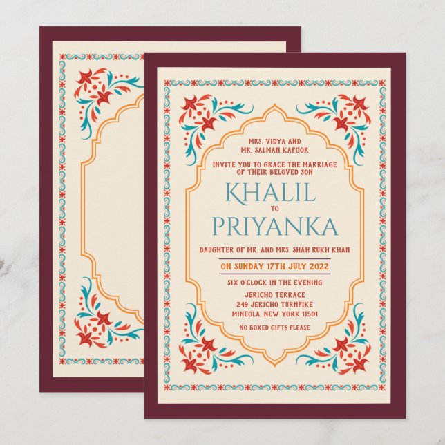 TOUT ÉVÉNEMENT - Invitation de mariage indien pour (Devant / Derrière)