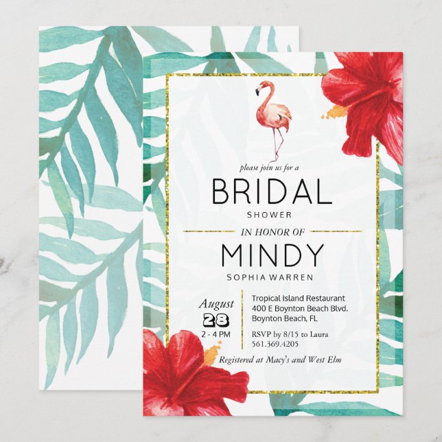 TOUT ÉVÉNEMENT - Invitation Flamant rose tropical (Devant / Derrière)