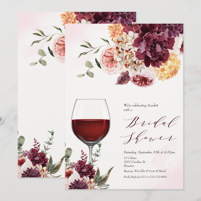 TOUT ÉVÉNEMENT - Invitation Florale Verre à Vin (Devant / Derrière)