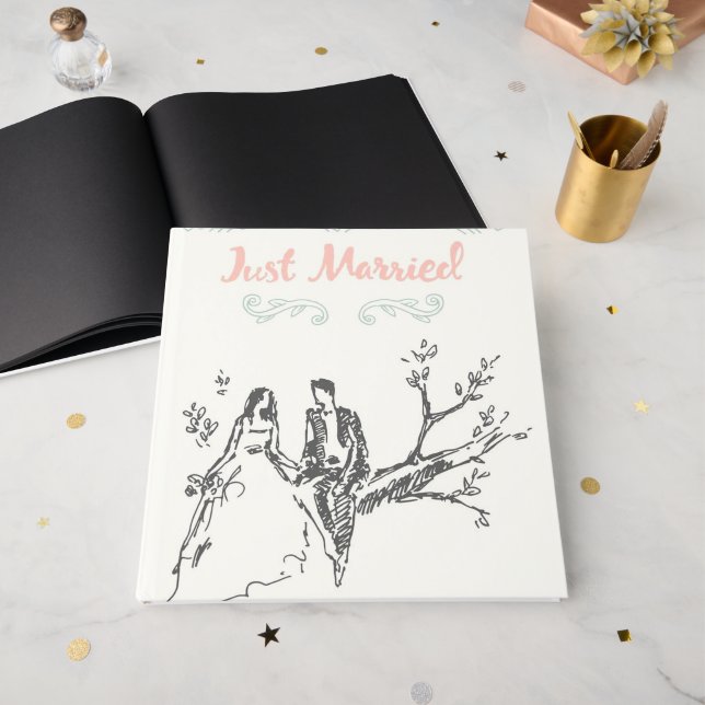"Tout juste mariés" Livre d'or de mariage avec cro (Recto ouvert)
