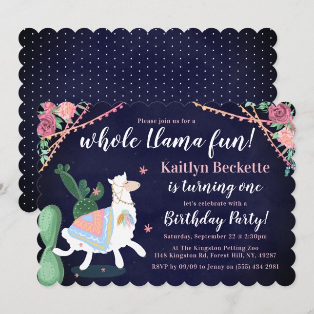 Tout Le Plaisir Llama ! Invitation de fête d'anniv (Devant / Derrière)