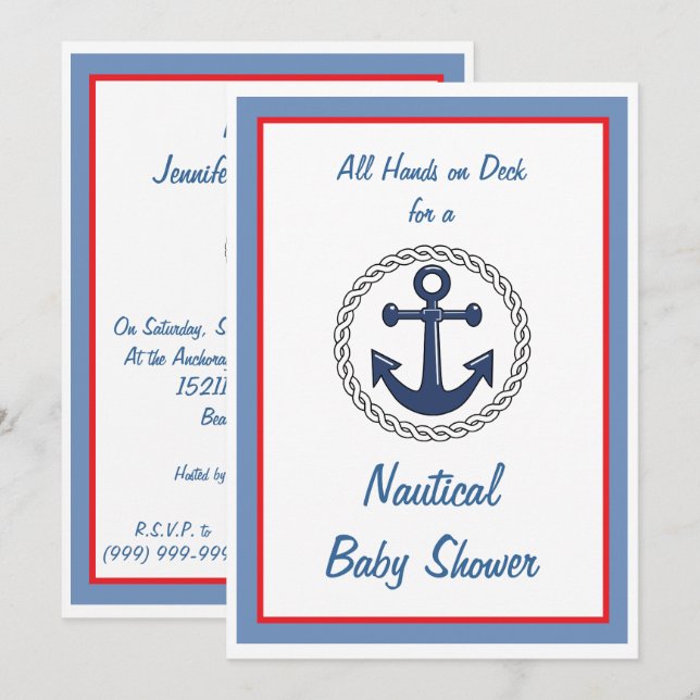 Tout remet les invitations nautiques de baby (Devant / Derrière)