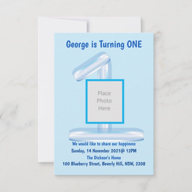 Tout sur BLUE 1st Birthday Invitation (Devant)