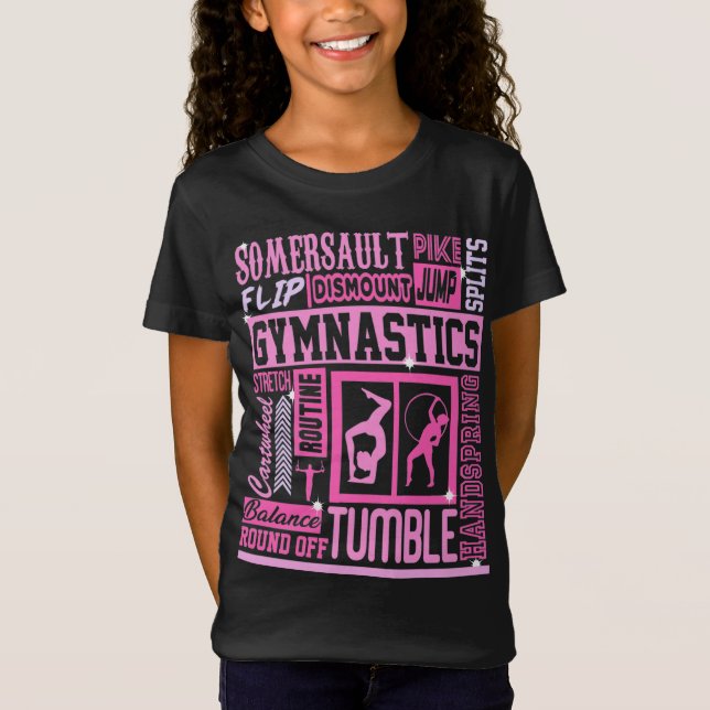 Tout sur la gymnastique Typographie en T-shirt ros (Devant)