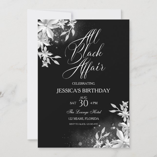 Toute Black Affair Anniversaire Fête Invitation (Devant)