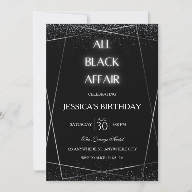 Toute Black Affair Anniversaire Fête Invitation (Devant)