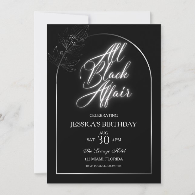 Toute Black Affair Anniversaire Fête Invitation (Devant)