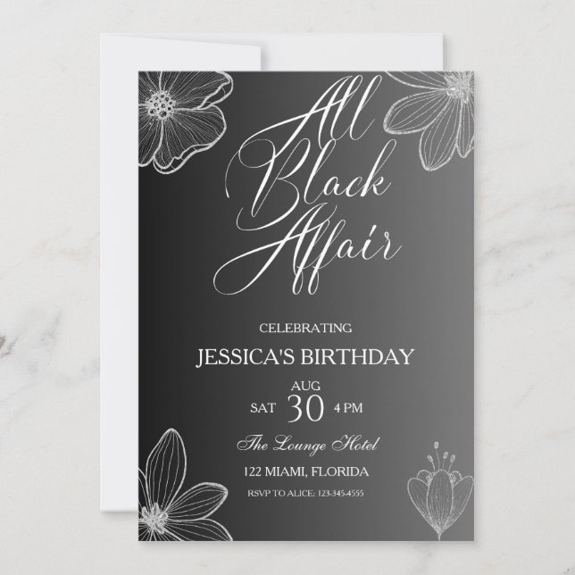 Toute Black Affair Anniversaire Fête Invitation (Devant)