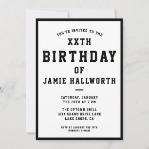 TOUTE Cool Âge Invitation Anniversaire   Noir et b