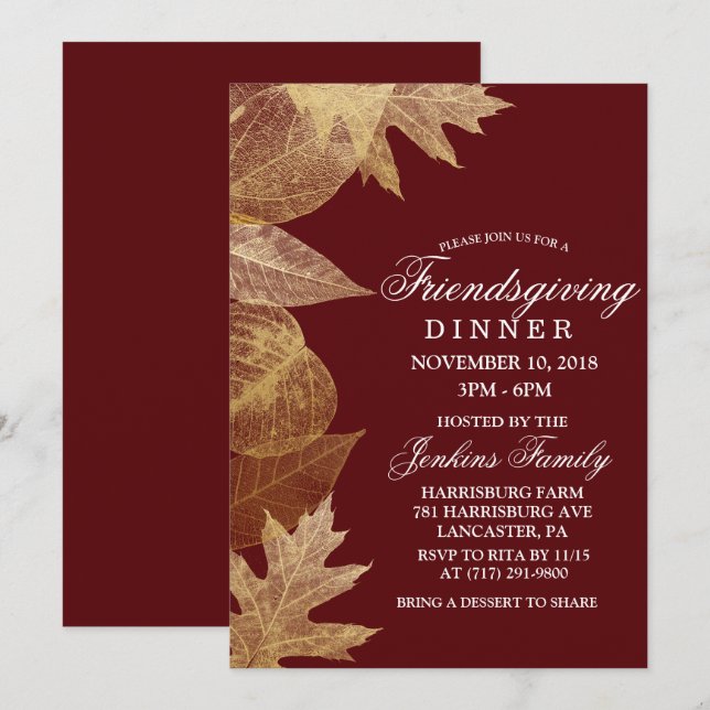 Toute couleur - Invitation de dîner Friendsgiving  (Devant / Derrière)