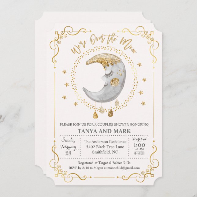 TOUTE COULEUR - Sur la Lune Baby shower Invitation (Devant / Derrière)