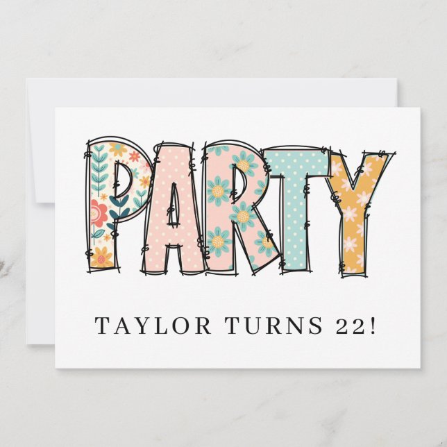 * Toute invitation DIY de fête Doodle Anniversaire (Devant)