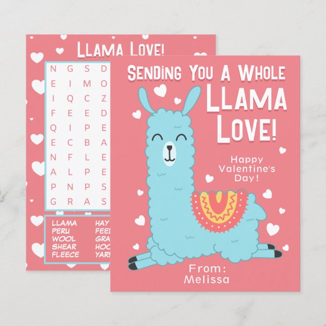 Toute la Llama Love Classroom Valentine's Day Card (Devant / Derrière)