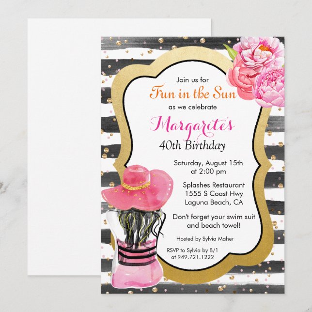 TOUTE OCCASION - Invitation plage à rayures aquare (Devant / Derrière)
