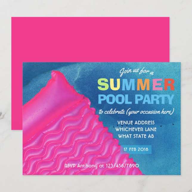 Toute occasion Summer Pool Party Invitation (Devant / Derrière)