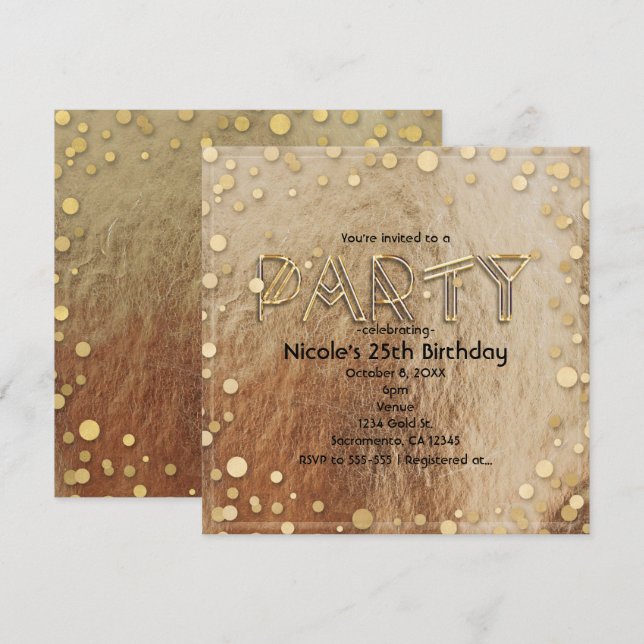 Toutes les invitations Gold Glam Faux Foil Confett (Devant / Derrière)