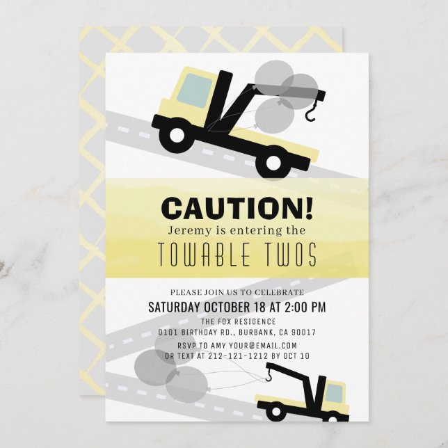Towable Twos Wrecker 2e invitation anniversaire (Devant / Derrière)