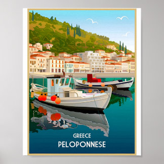 Town Beach Vintage Grèce Affiches de voyage