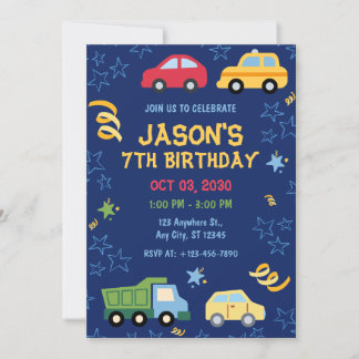 Toy Cars Blue Anniversaire Fête Invitation