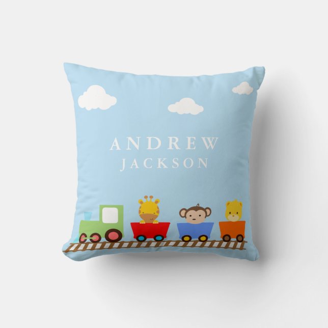 Toy Train Baby Boy Nursery Coussin (Recto)