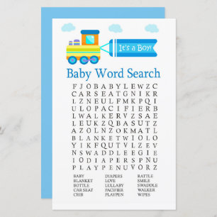 Toy Train Baby shower Word Search Jeu
