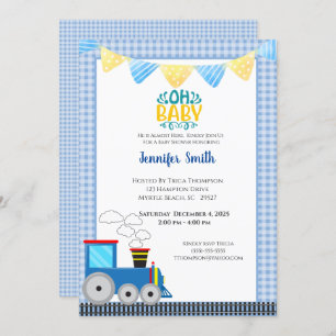 Toy Train Boys Baby shower bleu Invitation