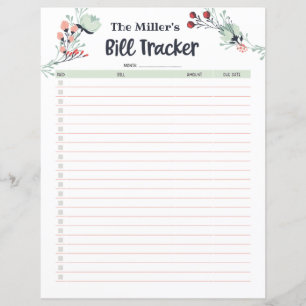 Tracker de facture mensuelle dans un style floral 