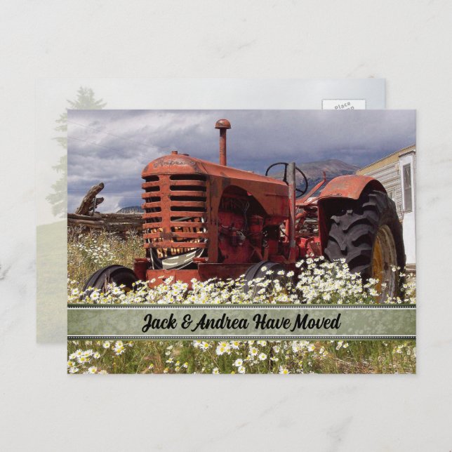 Tracteur agricole vintage Nouvelle adresse Cartes  (Devant / Derrière)