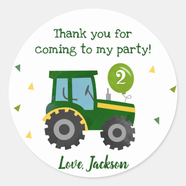 Tracteur Anniversaire Fête Favoriser Stickers (Devant)